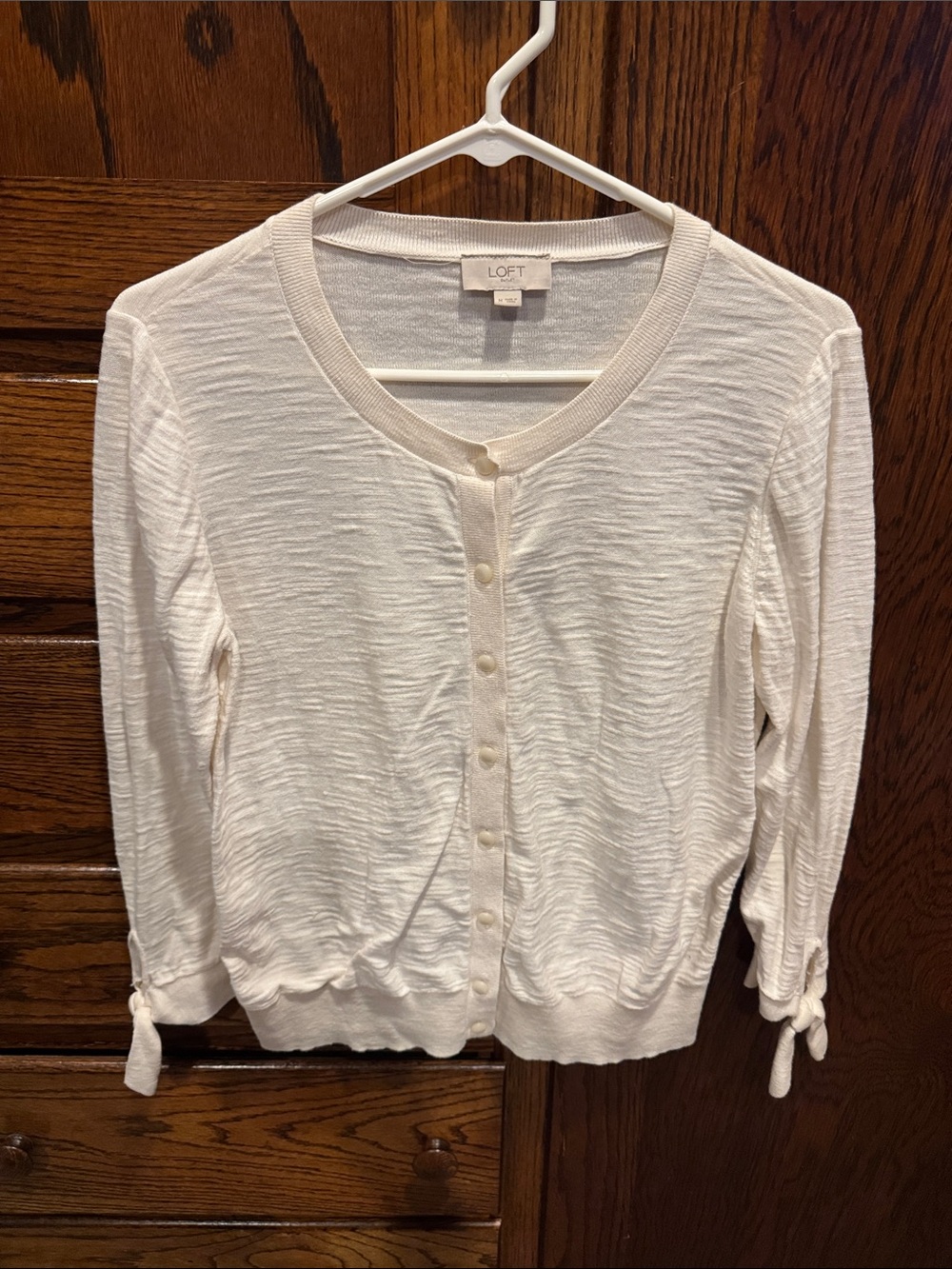 LOFT White Button-Front Lightweight Cardigan